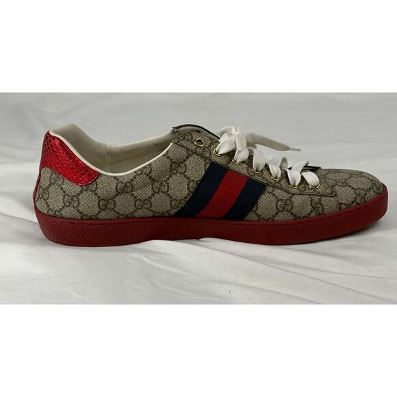 New Gucci Ace GG Supreme Web Red Beige Shoes Size 11.5 US (367274) main image 13